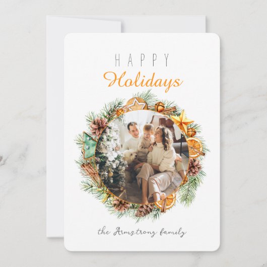 Minimalistische Oranje krans fotokaart Feestdagenkaart (Voorkant)