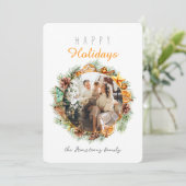 Minimalistische Oranje krans fotokaart Feestdagenkaart (Staand voorkant)