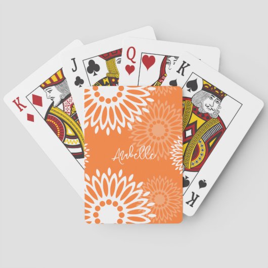 Minimalistische Oranje Mandala Geometrische Bloeme Pokerkaarten (Achterkant)