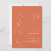 Minimalistische Oranje Monogram Crest Wedding Kaart (Voorkant)