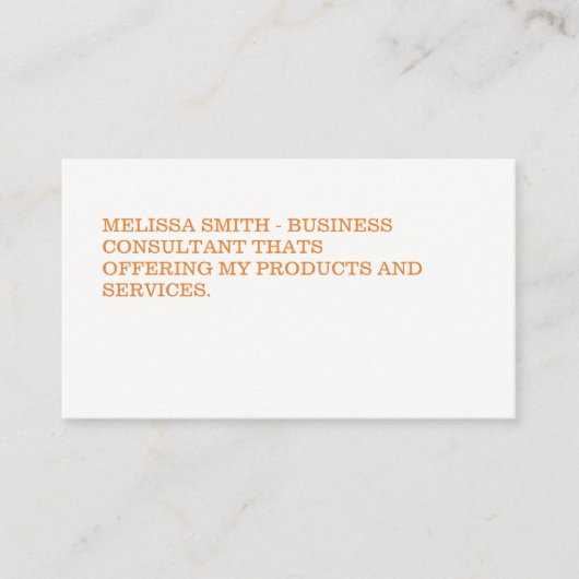 Minimalistische Oranje tekst Visitekaartje (Voorkant)