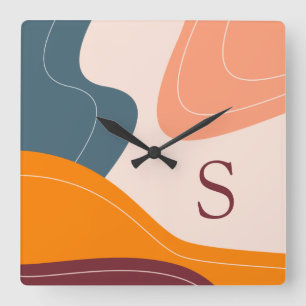 Minimalistische organische vormen golven monogram vierkante klok