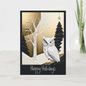 Minimalistische Origami Christmas Owl Snowy Forest Kaart (Voorkant)