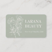 Minimalistische Outline Flower op een Sage achterg Visitekaartje (Voorkant)