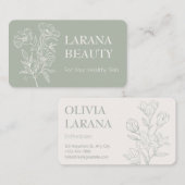 Minimalistische Outline Flower op een Sage achterg Visitekaartje (Voorkant / Achterkant)