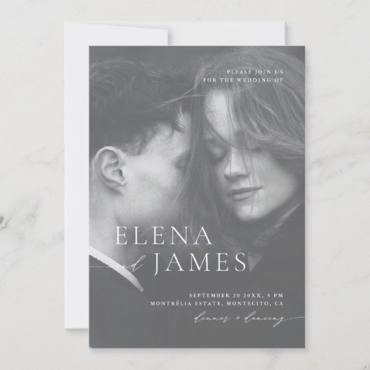 Minimalistische Overlay Foto Zwart & Wit Trouwen Kaart (Voorkant)