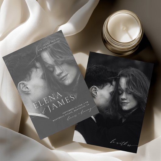 Minimalistische Overlay Foto Zwart & Wit Trouwen Kaart