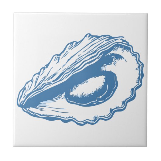 Minimalistische Oyster Line Art Blue Outline Coast Tegeltje (Voorkant)