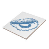 Minimalistische Oyster Line Art Blue Outline Coast Tegeltje (Zijkant)
