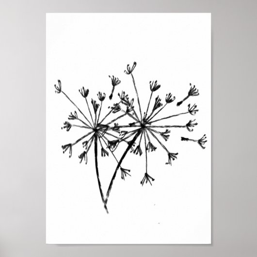 Minimalistische Paardenbloem Digitale Schets Kunst Poster (Voorkant)