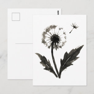 Minimalistische Paardenbloem – Inktpenseel Natuuro Briefkaart