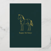 Minimalistische Paardenlijn Tekenen Groene Paarden Folie Feestdagenkaart (Voorkant)