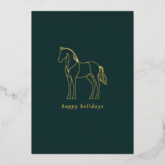 Minimalistische Paardenlijn Tekenen Groene Paarden Folie Feestdagenkaart (Voorkant)