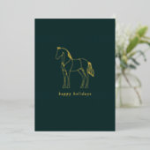 Minimalistische Paardenlijn Tekenen Groene Paarden Folie Feestdagenkaart (Staand Voorkant)