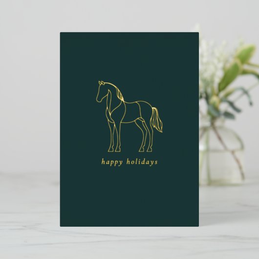 Minimalistische Paardenlijn Tekenen Groene Paarden Folie Feestdagenkaart (Staand Voorkant)