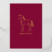 Minimalistische paardenlijntekening paarse ruiter folie feestdagenkaart (Voorkant)