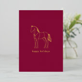 Minimalistische paardenlijntekening paarse ruiter folie feestdagenkaart (Staand Voorkant)