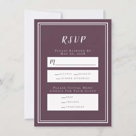 Minimalistische Paars RSVP-menuKaart Cassis  Weddi (Voorkant)