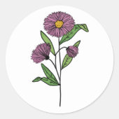 Minimalistische Paarse Aster bruiloft Ronde Sticker (Voorkant)