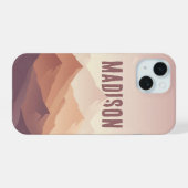 Minimalistische paarse bergsilhouet iPhone-hoes iPhone 15 Case (Achterkant horizontaal)