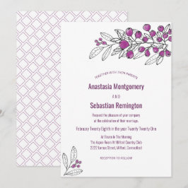 Minimalistische paarse besblad bruiloft template kaart