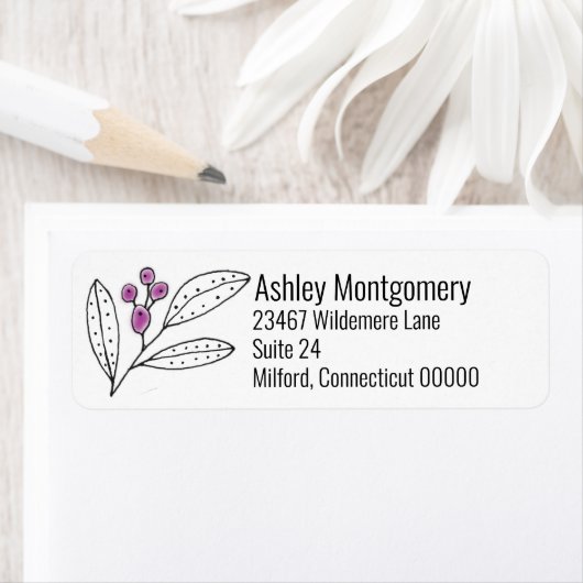 Minimalistische paarse bessen bladeren gepersonali etiket (Insitu)