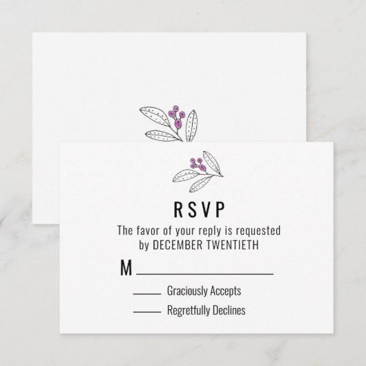 Minimalistische Paarse bessen verlaat bruiloft RSV RSVP Kaartje (Voorkant / Achterkant)