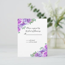 Minimalistische paarse bloemen antwoordkaart
