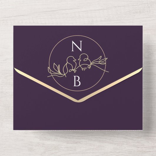 Minimalistische Paarse bruiloft All In One Uitnodiging (Achterkant)
