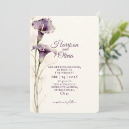 Minimalistische Paarse Calla Lelie waterverf Trouw Kaart