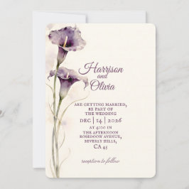 Minimalistische Paarse Calla Lelie waterverf Trouw Kaart