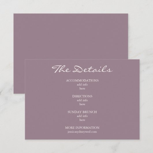 Minimalistische Paarse details over het stuur Informatiekaartje (Voorkant / Achterkant)