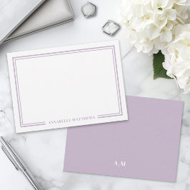 Minimalistische paarse dubbele rand monogram notitiekaartje