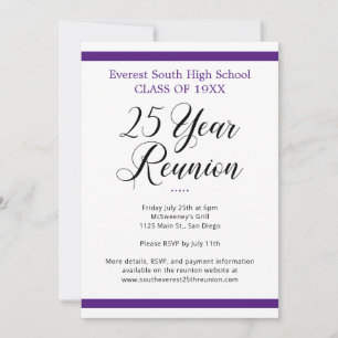 Minimalistische Paarse en Witte 25 Jaar Klasse Reü Kaart
