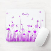 Minimalistische paarse en witte klaprozen weide na muismat (Met muis)