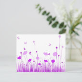 Minimalistische Paarse en Witte Poppies Meadow Flo Briefkaart (Staand voorkant)