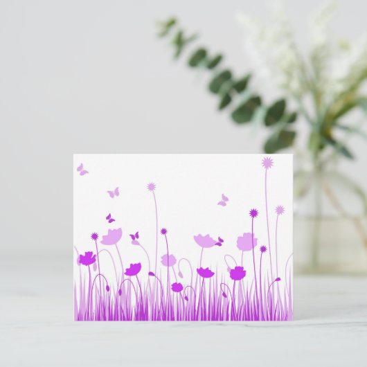 Minimalistische Paarse en Witte Poppies Meadow Flo Briefkaart (Staand voorkant)