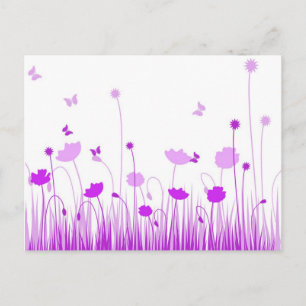 Minimalistische Paarse en Witte Poppies Meadow Flo Briefkaart