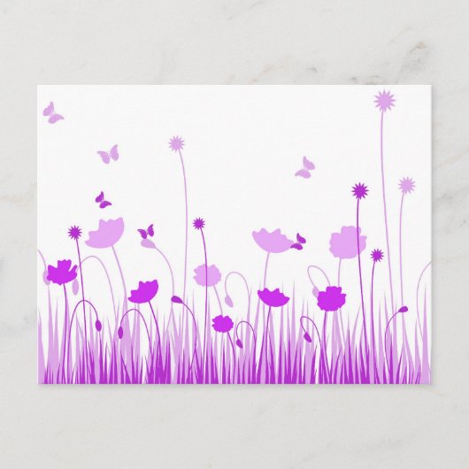 Minimalistische Paarse en Witte Poppies Meadow Flo Briefkaart (Voorkant)