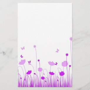 Minimalistische Paarse en Witte Poppies Meadow Flo Briefpapier