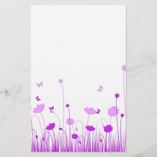 Minimalistische Paarse en Witte Poppies Meadow Flo Briefpapier (Voorkant)