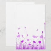 Minimalistische Paarse en Witte Poppies Meadow Flo Briefpapier (Voorkant / Achterkant)