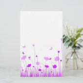 Minimalistische Paarse en Witte Poppies Meadow Flo Briefpapier (Staand voorkant)