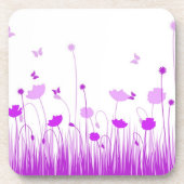 Minimalistische Paarse en Witte Poppies Meadow Flo Drankjes Onderzetter (Voorkant)