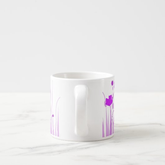 Minimalistische Paarse en Witte Poppies Meadow Flo Espresso Kop (Achterkant)