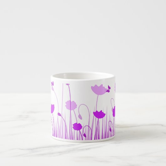 Minimalistische Paarse en Witte Poppies Meadow Flo Espresso Kop (Voorkant)