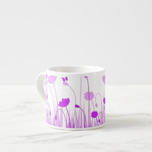 Minimalistische Paarse en Witte Poppies Meadow Flo Espresso Kop