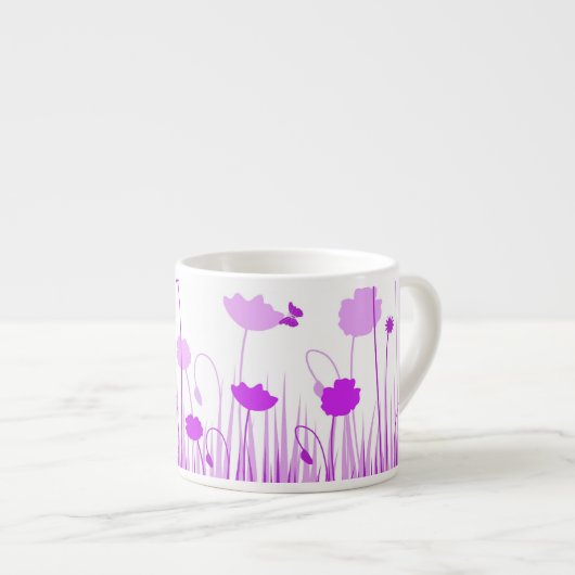 Minimalistische Paarse en Witte Poppies Meadow Flo Espresso Kop (Voorkant rechts)