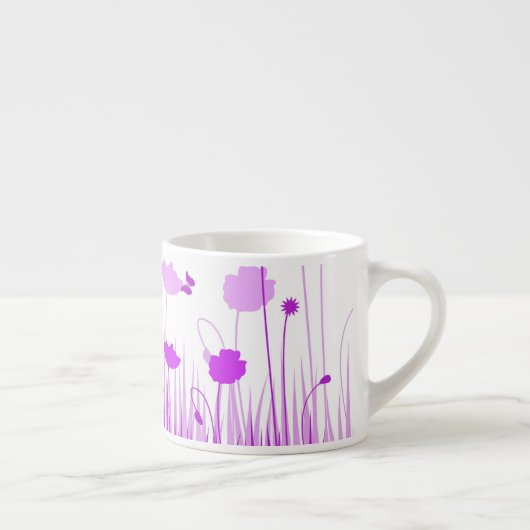 Minimalistische Paarse en Witte Poppies Meadow Flo Espresso Kop (Rechts)