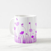 Minimalistische Paarse en Witte Poppies Meadow Flo Koffiemok (Voorkant links)